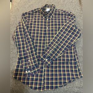 Brooks Brothers Men’s Navy and Yellow Plaid Shirt - Size Medium, Regent Fit